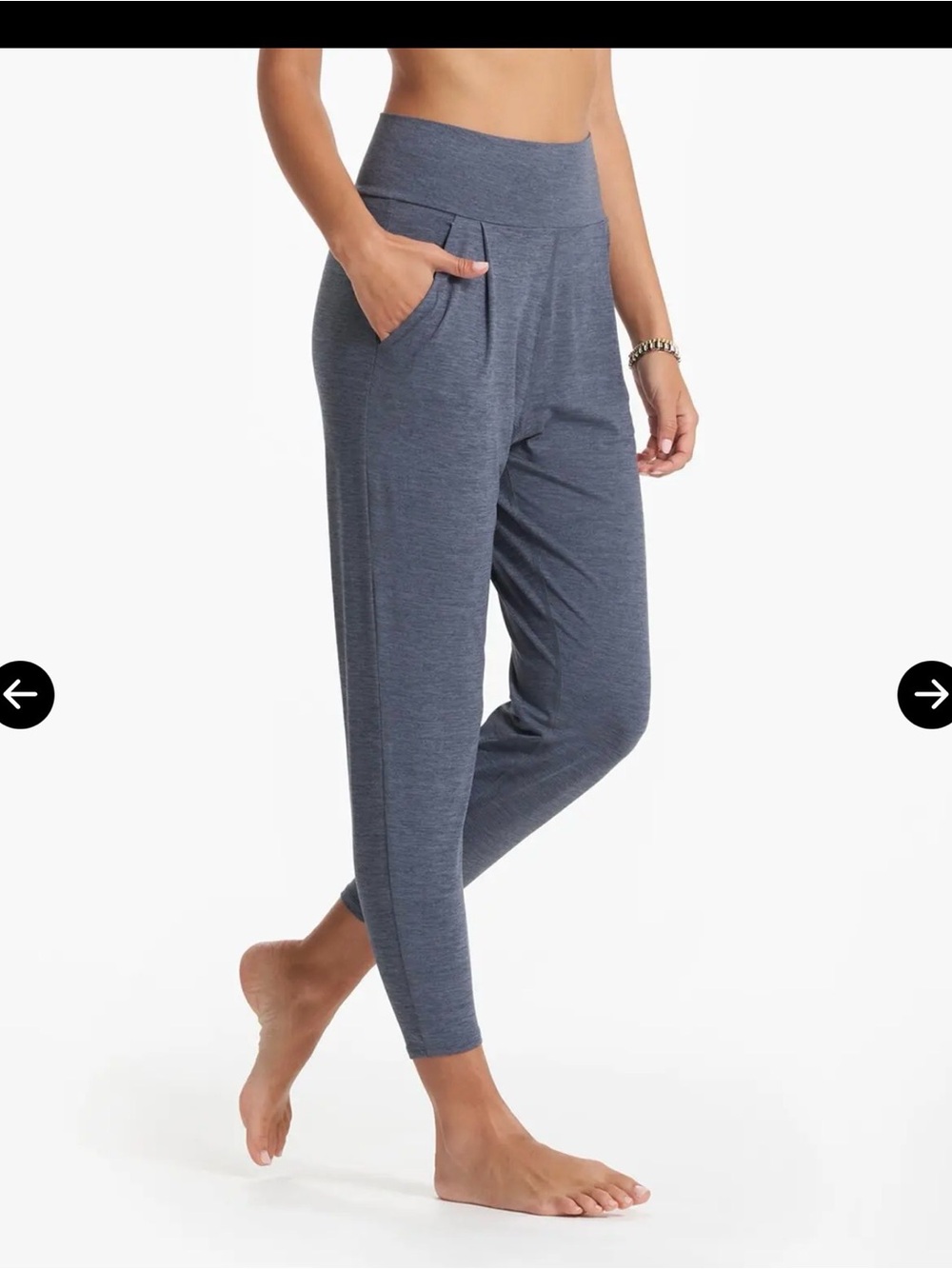 Vuori Heathered Navy High-Waist Cropped Joggers